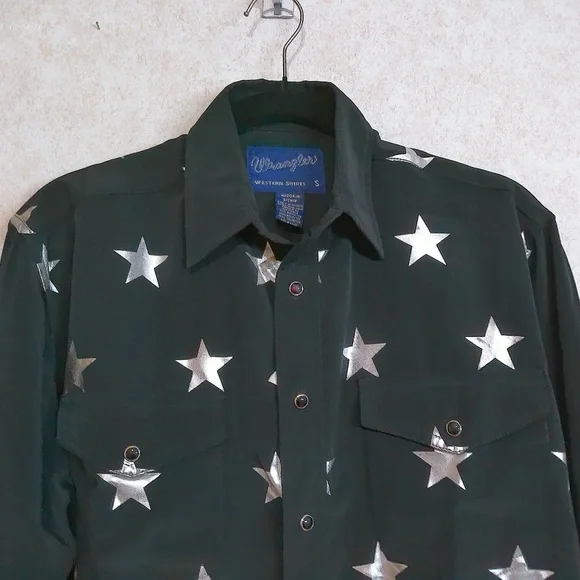 NWT Wrangler Western Shirts Snap Down Long Sleeve Black/Silver Men’s Size Small - Picture 2 of 11